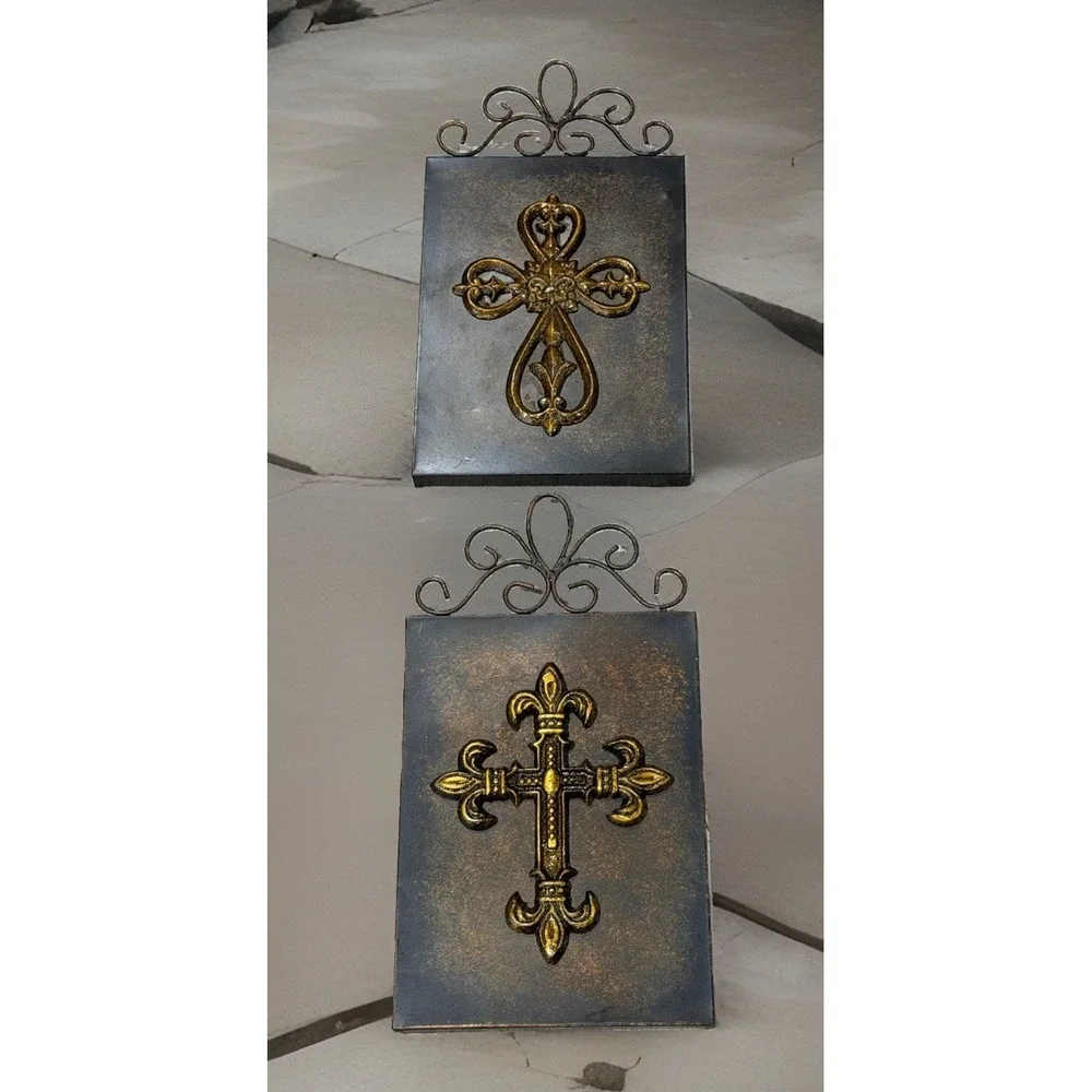 Gothic Glam 2 Piece Gothic Coquette bronze, And Gold Fleur-de-Lis Wall/Shelf Art